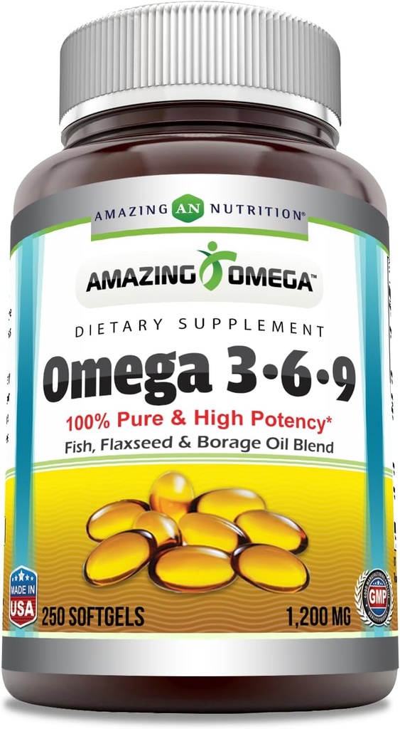 Extraordinaire supplément Omega 3.6.9 $ 1200 Mg par service $ 250 Softgels $ Unflavored $ Non-GMO $ Sans gluten $ Fabriqué aux États-Unis