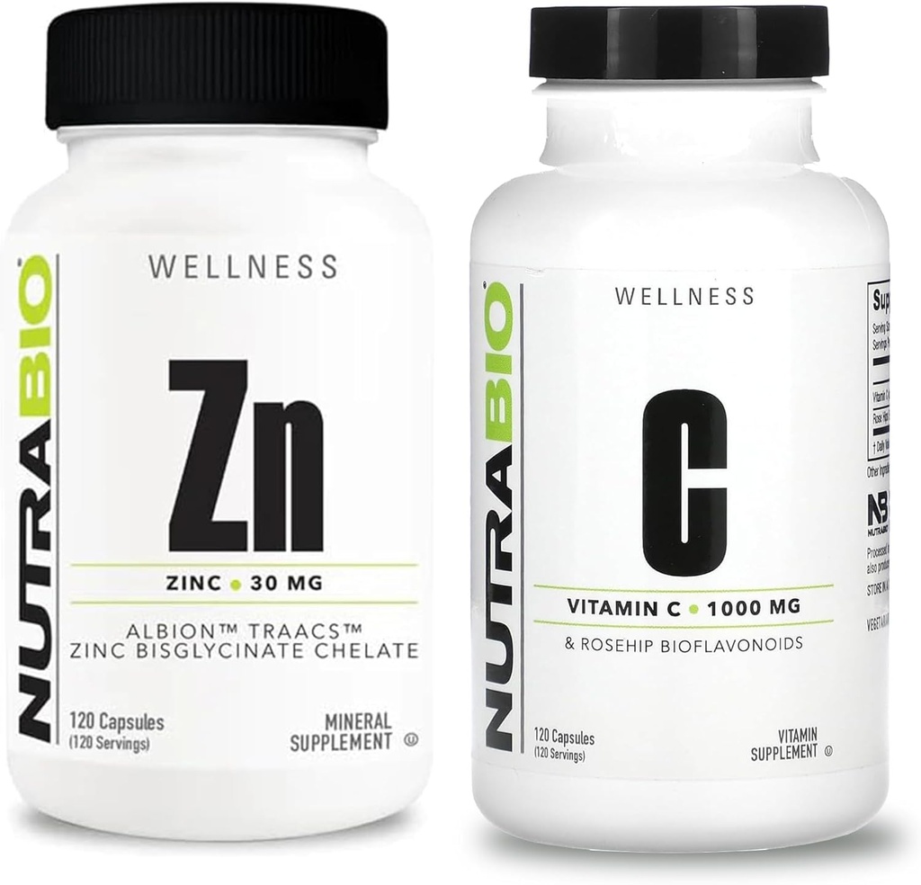 NutraBio zinkchelaat en vitamine C met Rose HIPS supplement bundel 