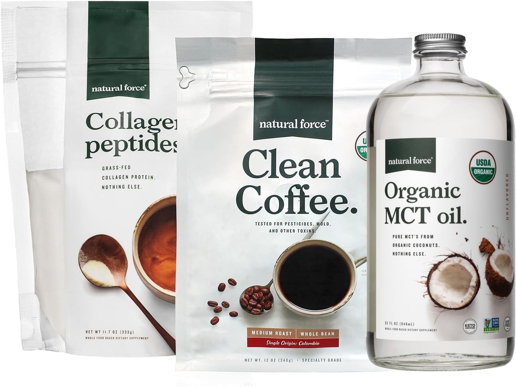 Natural Force Organic Clean Coffee + Collagen Peptides + Organic MCT Oil Bundle 