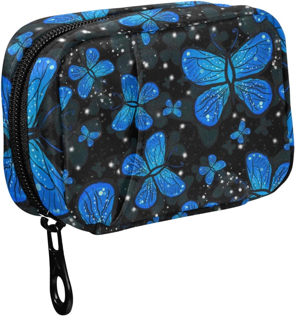 Fustylead Blue Butterfly avec la nuit Gradient Color Pill Organisateurs 2 fois par jour Pill Case Sac avec Zipper Portable Weekly Pill Dispensers pour supplément de vitamine