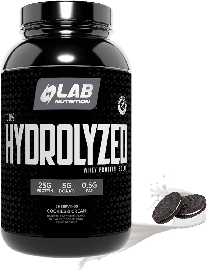 100% Gehydrolyseerde Wei Proteïne Isolaat (2 Ponden, Cookies en Cream Flavor) 25gr eiwit, Build Muscle, Lean Muscle Growth, Easy Digestie, Glutenvrij, Lactosevrij, Fast Absorbing.