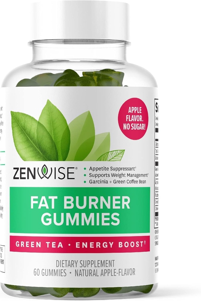 Zenwise Health Fat Burner Gummies - Appetite Suppressant voor gewichtsverlies met Green Tea Extract en Garcinia Cambogia voor Metabolisme + Green Coffee Bean en Raspberry Ketone - 45 Tel Apple Gummies