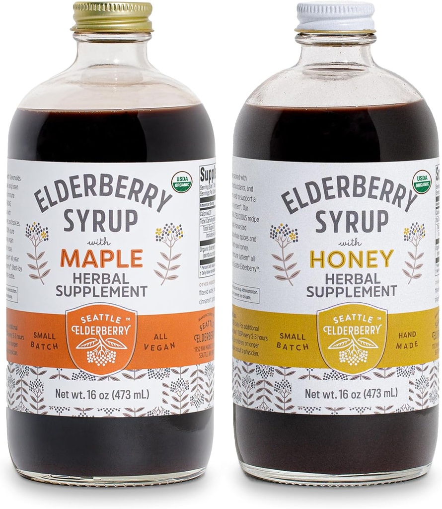 Sirop Bundle – 2 bouteilles de délicieux suppléments de baies d'eau douce sans gluten avec des avantages immunitaires potentiels fabriqués à partir d'ingrédients biologiques seulement dans les petits lots aux États-Unis - 32oz