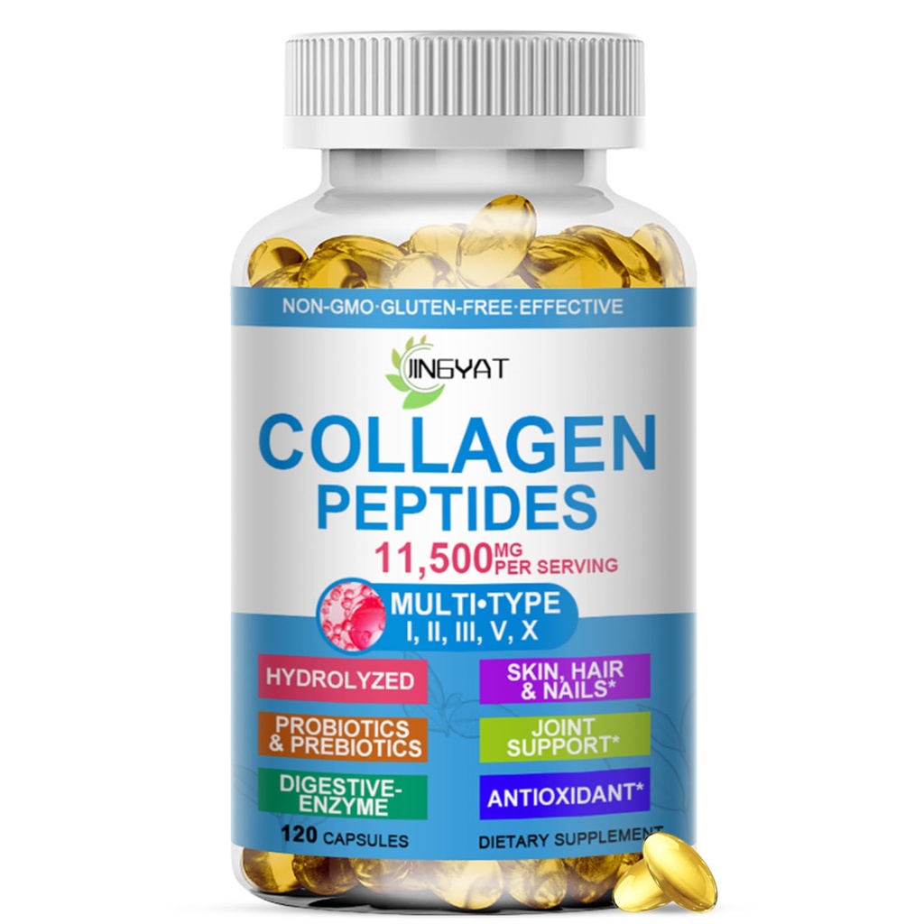 Collagène Peptides Softgels, Multi Collagène Peptide avec/ Glucosamine Chondroïtine MSM Biotine, Complexe de Collagène Peptides Hydrolysé pour femmes soutient les articulations de ongles de cheveux de peau Bones Gut Health, non-OGM