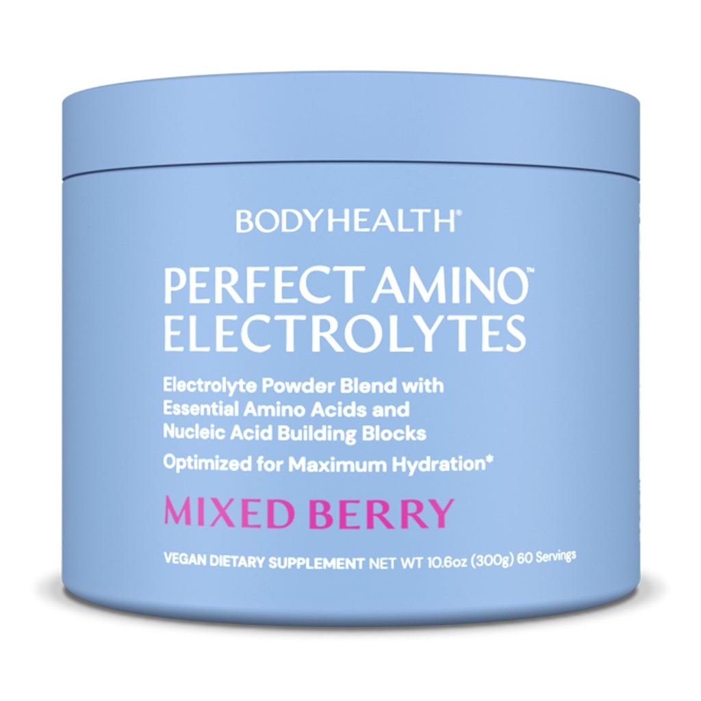 BodyHealth PerfectAmino Elektrolyten Poeder Geen Suiker, Keto Suiker Vrij vasten Elektrolyten Drink Mix, Hydration Powder met Trace Minerals - Gemengde Berry - 60 porties