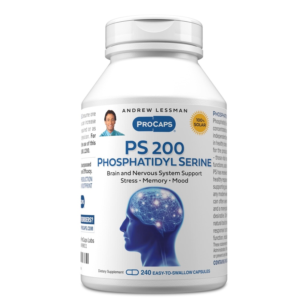ANDREW LESSMAN PS 200 Fosfatidyl Serine 240 Capsules - Ondersteunt geestelijke helderheid, positieve stemming, geheugen, cognitieve functie. Essentieel voor Neurotransmitter Productie en Release. Geen additieven
