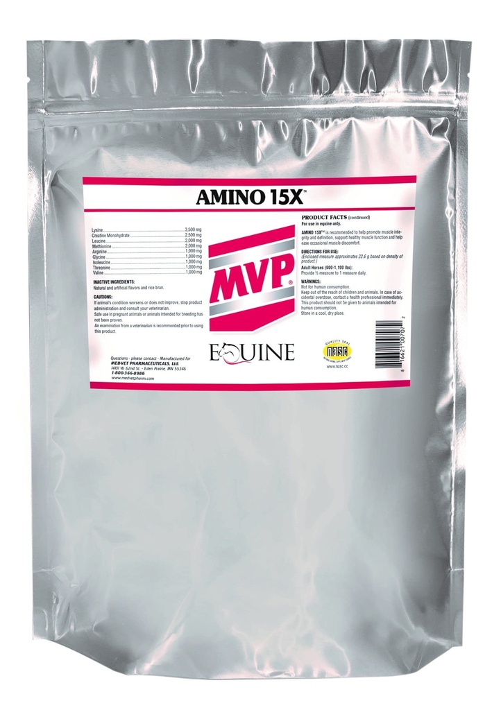 MVP Amino 15X (1,5lb) Ondersteunt gezonde spierfunctie, ontwikkeling en herstel in paarden.