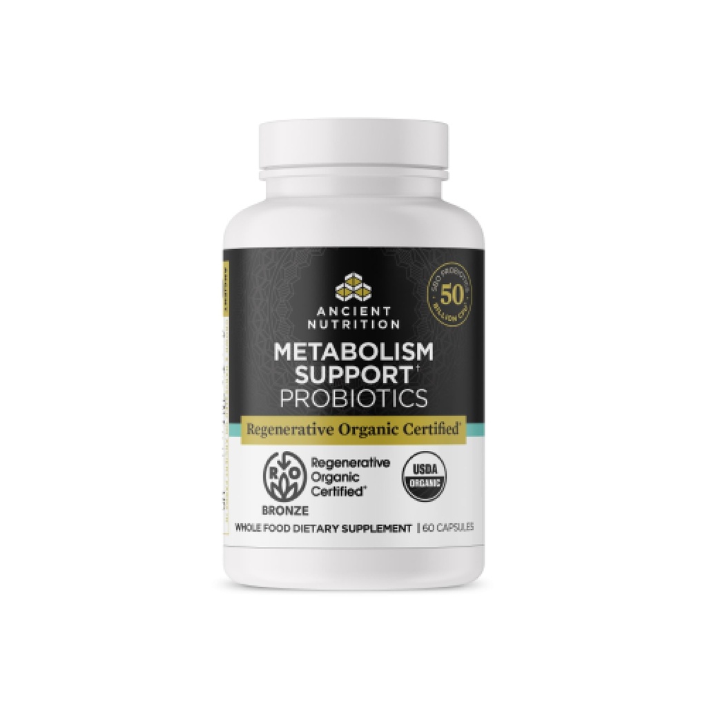 Ancient Nutrition Regenerative Organic Certified Probiotics for Metabolisme Support, Healthy Digestie and Immuun System Function Support, 50 Miljard CFUs* Per Serving, 60 Tellen