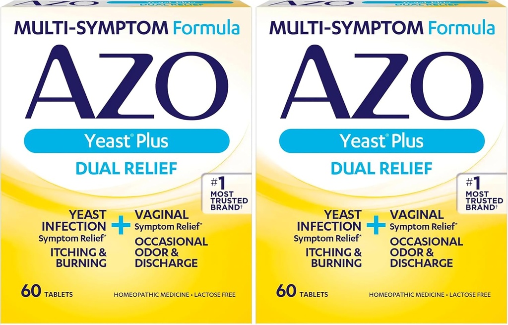 AZO Gist Plus Dual Relief Tablets, Gistinfectie en Vaginale Symptoom Relief, Relives Jeuk & Burning, 60 Count (pack of 2)
