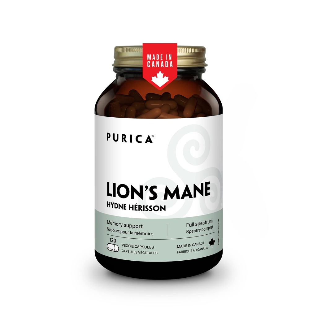PURICA - Lion's Mane Micronized Paddestoelen, 120 Vegan Capsules 60-dagen aanbod - bevordert cognitieve gezondheid - niet-GMO en Glutenvrije - Focus en geheugen ondersteuning - hersenen gezondheid en verbeteren spijsvertering