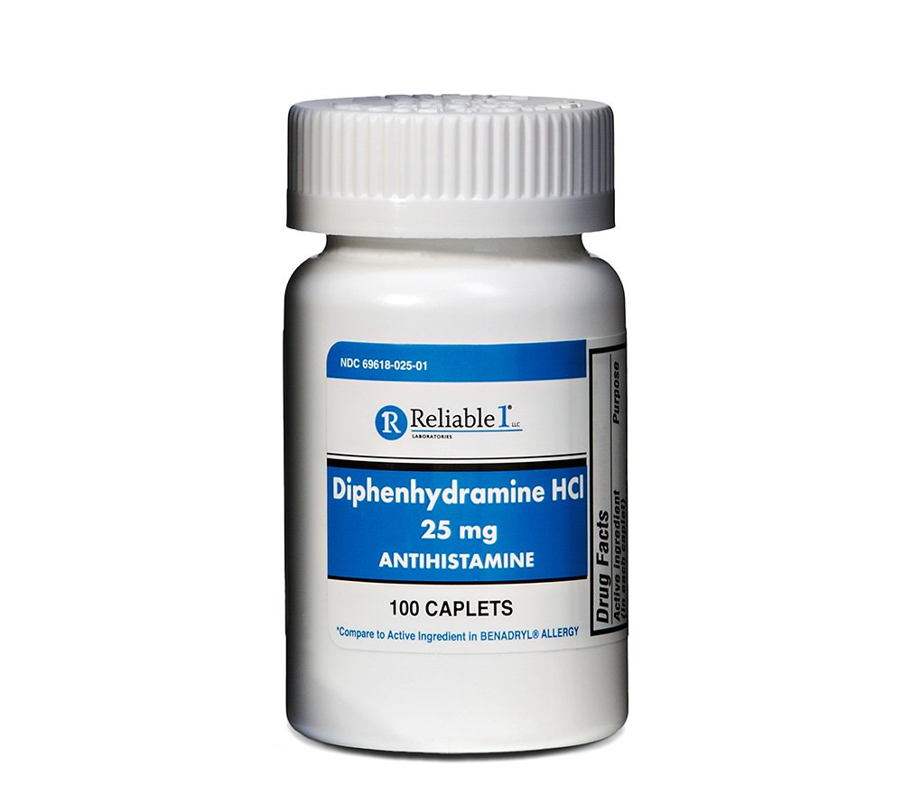 Fiable 1 Diphenhydramine HCI 25mg Antihistamine 100 Caplets (1 bouteille)