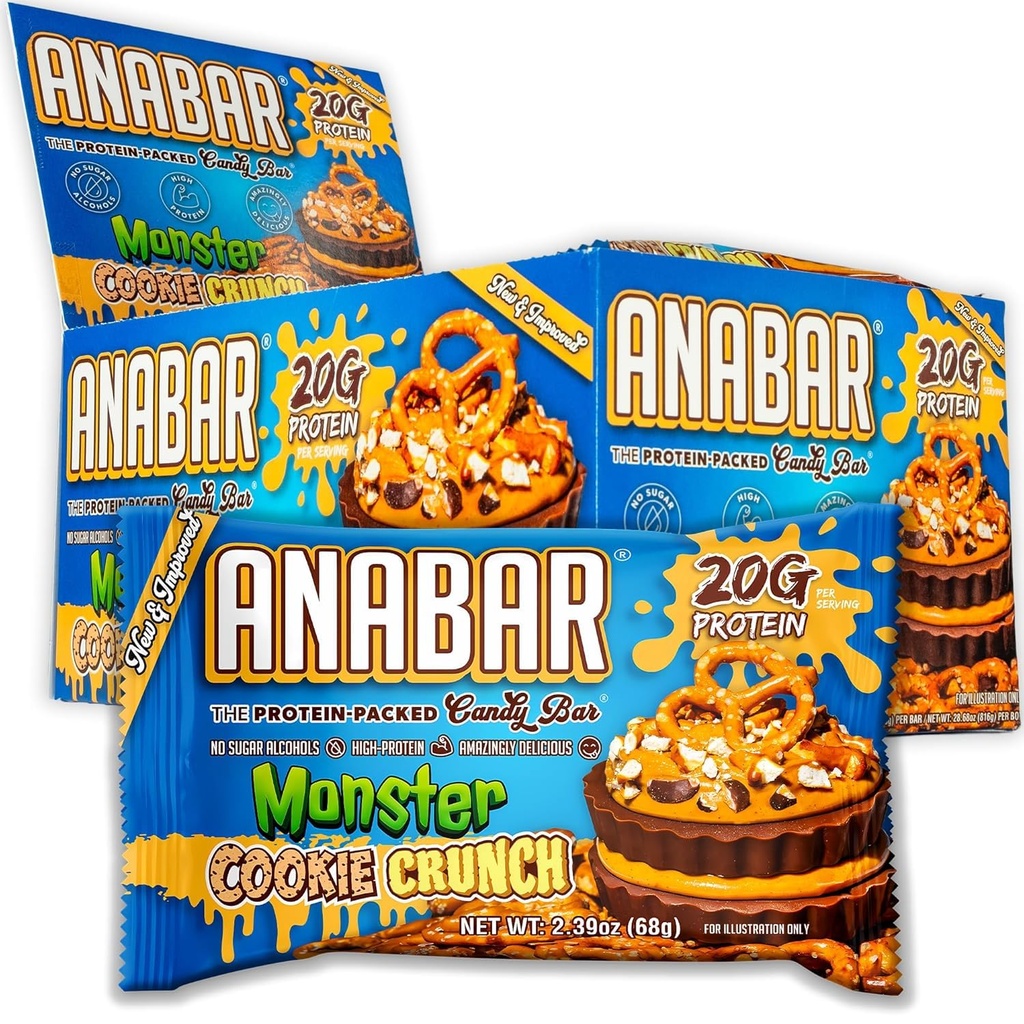 Anabar Protein Bar, The Protein-Packed Candy Bar, Amazing Tasting Protein Bar, No Sugar Alcohols, High Protein, Amazingly Delicious (12 Bars, Milk Chocolate Monster Cookie Crunch)