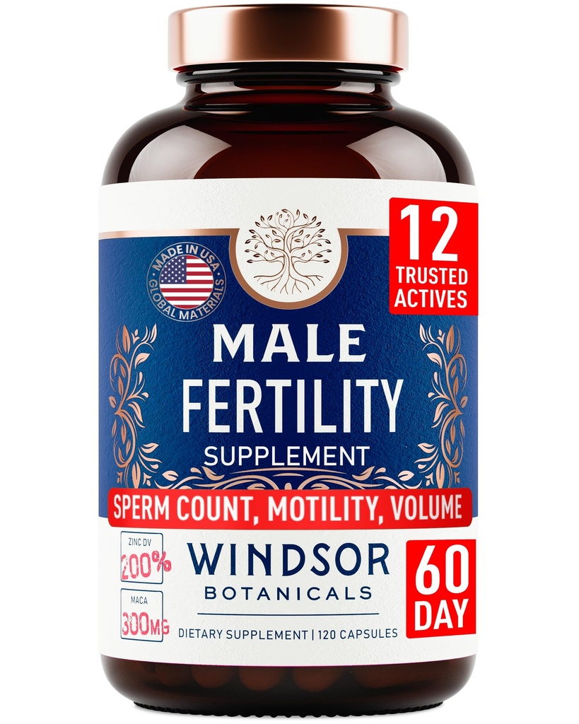 Supplément Fécondité Homme avec Racine de Maca - Hommes Conception Santé Fertilité Vitamines Prénatales Plus Extraits Naturels - Suppléments Fécondité Prénatale pour Hommes - 3ème Partie Testée - 120 Capsules, 2 Mois