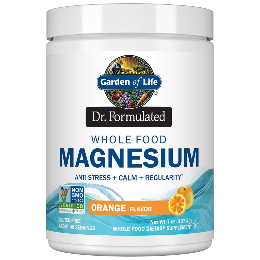 Jardin de la vie Dr. formuled complet alimentaire Magnésium 197.4g poudre - orange, chélaté, non-OGM, végétalien, casher, gluten et sucre sans supplément avec probiotiques - Meilleur pour anti-stress, calme et régularité