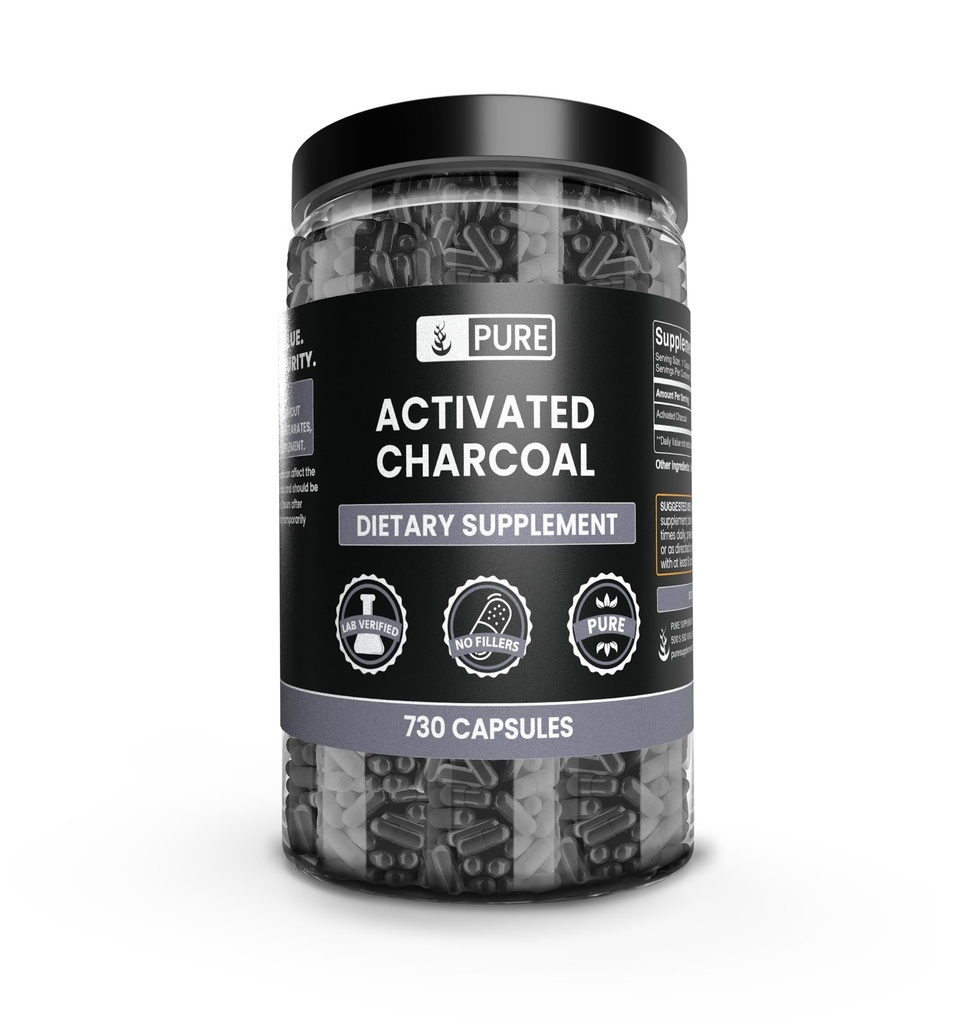 Zuivere originele ingrediënten Actieve Charcoal (730 capsules) Geen Magnesium of Rijst Fillers, altijd zuiver, Lab geverifieerd