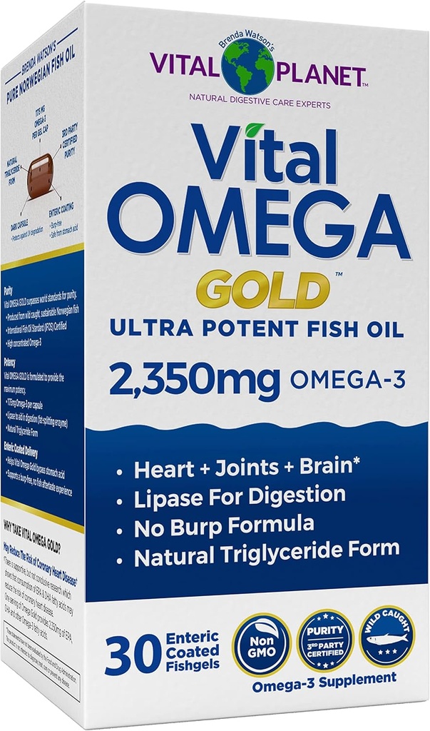 Vital Planet - Vital Omega Ultra Potent Wild Caught Omega 3 Fish Oil Supplement met 2350mg van High Potency Omega 3 Fatty Acid Supplementen EPA en DHA ter ondersteuning van Hersenen en Hart Gezondheid 30 Softgels