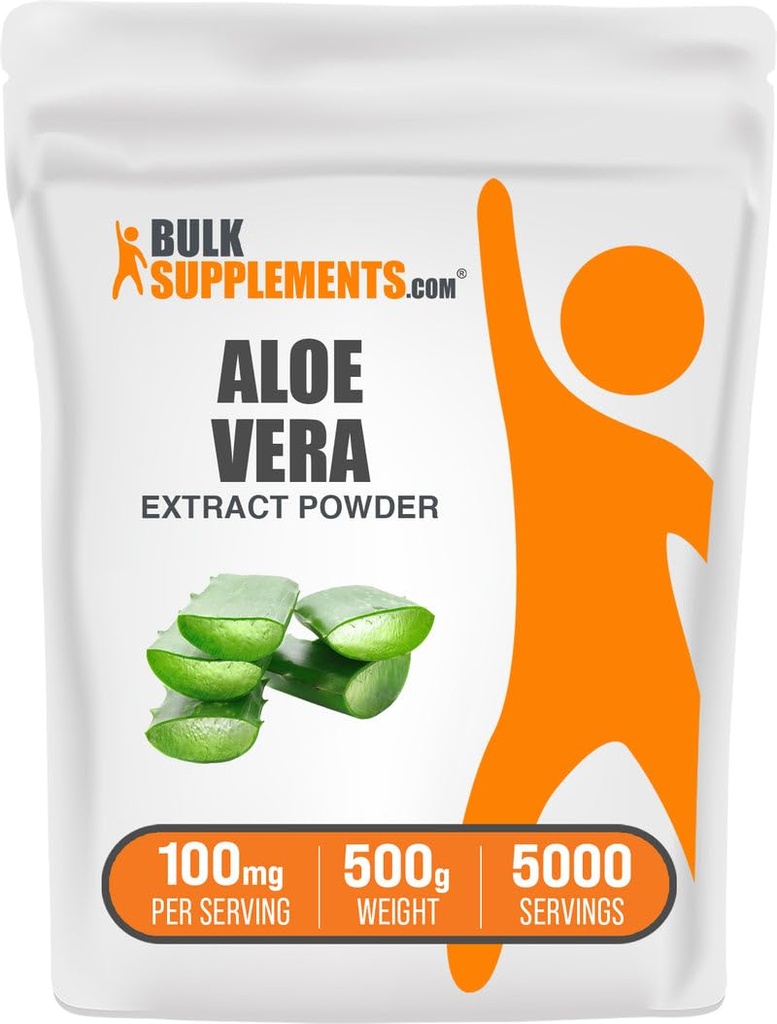 BulkSupplements.com Poudre d'extrait d'Aloe Vera - Supplément d'Aloe Vera, supplément à base de plantes - Vegan & Gluten Free, 100mg par portion, 500g (1,1 lb) (paquet de 1)