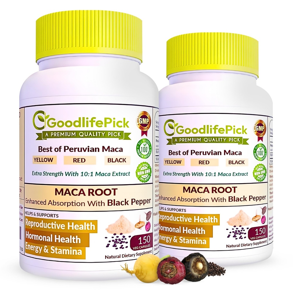 Capsules de racine de maca péruvienne avec poivre noir 150 ct. Premium jaune Maca rouge Maca et noir rouge Maca puissant 10:1 Tout type Maca extrait tout naturel non-OGM végétalien NO poudre de riz NO stéarate NO silicone