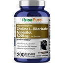 NusaPure Choline & Inositol 1000mg - 200 Caps Végétiques (100% Végétarien, non OGM) Biopérine