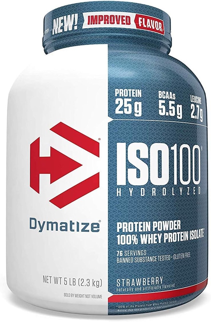 Dymatize ISO100 Fraise hydrolysée à 100 % de protéines de lactosérum -- 5 lbs