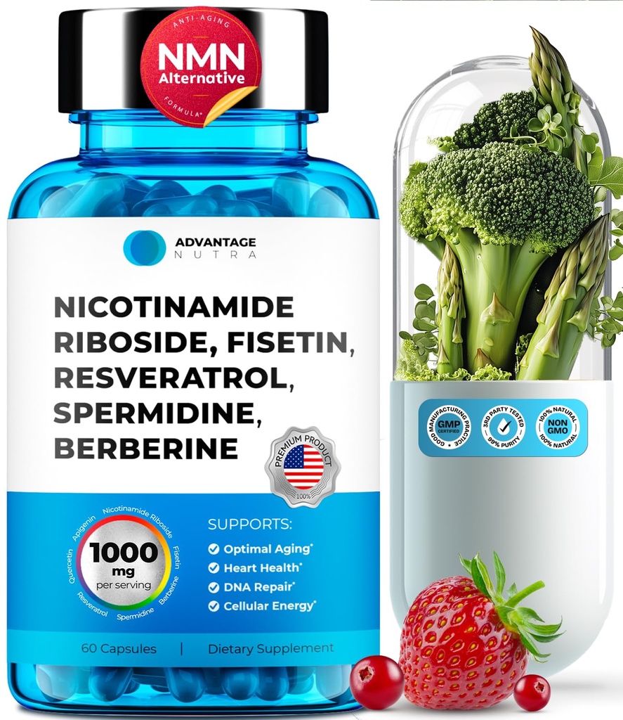 Liposomale Nicotinamide Riboside NR Supplement Resveratrol NAD : Nicotinamide 500mg w/Fisetin, Resveratrol Powder Spermidine Berberine NAD Resveratrol Supplement 500 mg - 60 caps 1 Pack