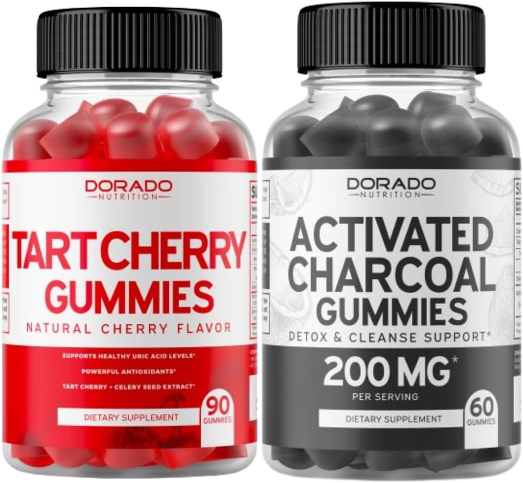 Tart Cherry (90 Gummies) Uric Acid Level Support Krachtige Antioxidant met selderijzaad en geactiveerde Charcoal (60 Gummies) Gezonde Detox & Cleanse - Geformuleerd uit biologische Kokosschelpen - USA Made