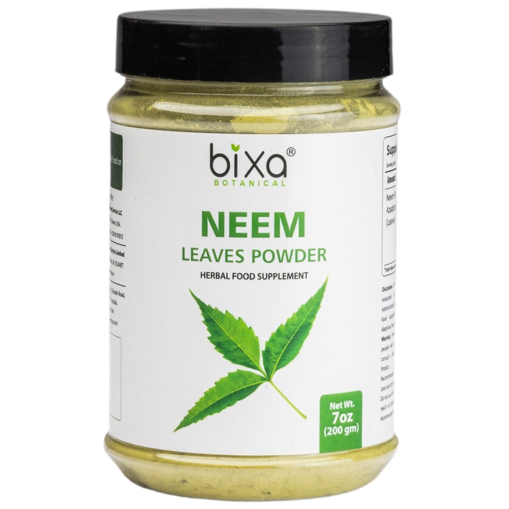 Bixa BOTANICAL Neem Poudre de feuille d'Azadirachta Indica 200 Grams / 7 OZ. Supplément à base de plantes ayurvédiques antiallergiques.