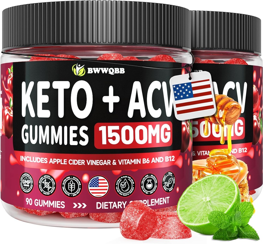 2 Pack Keto ACV Gummies Advanced Formula 1500mg, 180 Vegan Gelatine-Free Advanced Apple Cider Vinegar Gummies met Granaatappel & Beetwortel, natuurlijke ingrediënten, alternatief voor Keto Drops