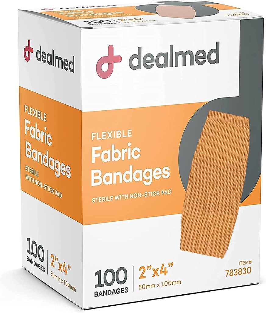 Dealed Stof Flexibele hechting Bandages met Non-Stick Pad, Latex Gratis, Wound Care voor EHBO Kit, 2" x 4" (box van 100)