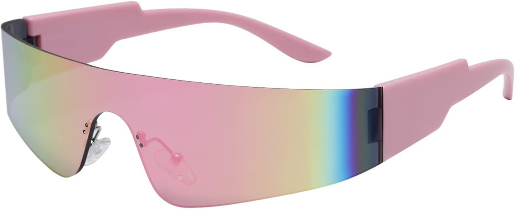 Crazy Feng Trendy Rimless Wrap Futuristic autour des Lunettes de soleil Femmes Hommes,Cyberpunk Visière Lunettes de soleil Shades Mode Lunettes de vue