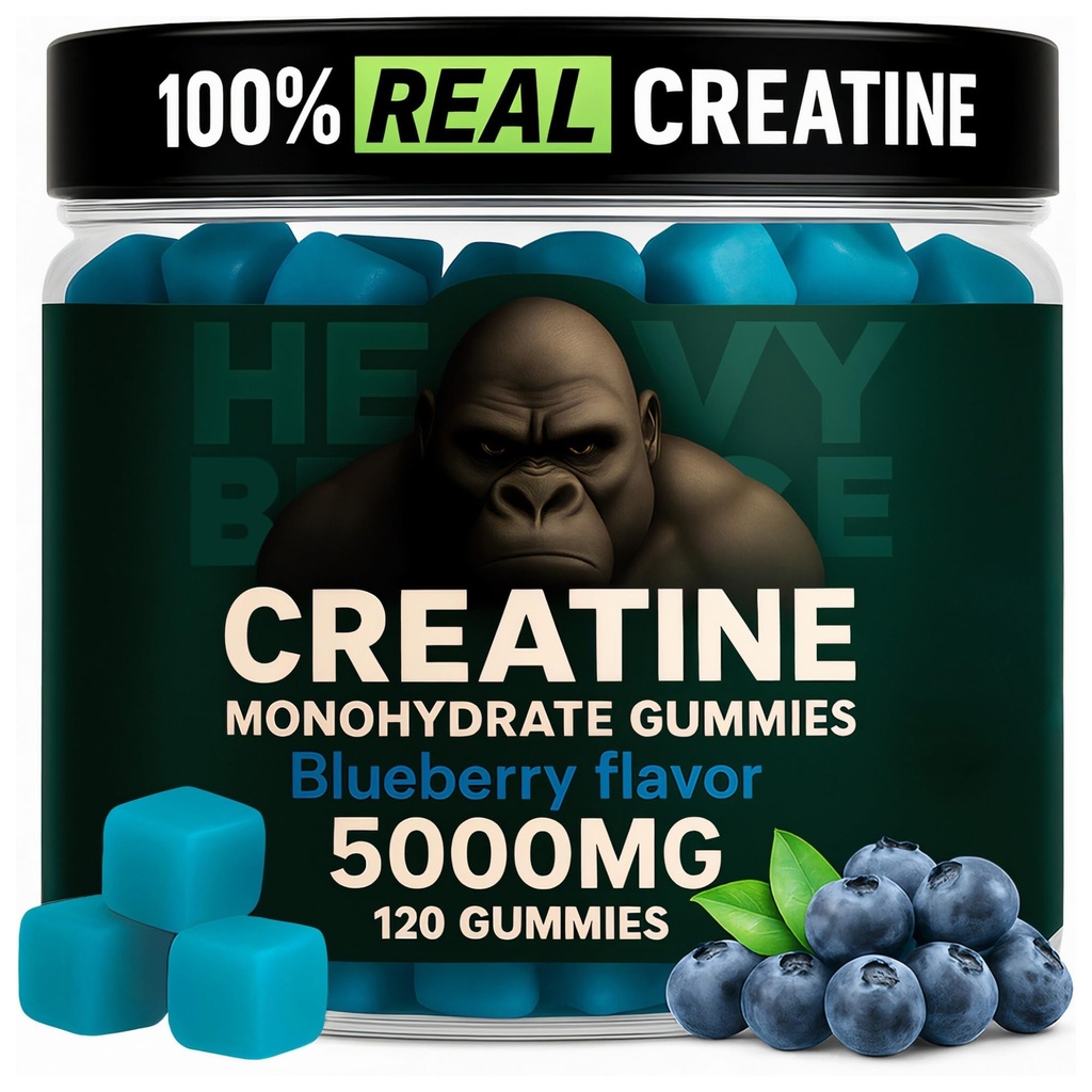 Creatine Monohydraat Gummies for Men & Women 5000mg - Blueberry, 120 Tellen voor 30 Servingen 