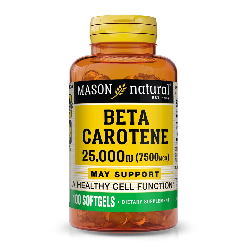 Mason Vitamine naturelle A bêta carotène 25 000 UI, soutient la vision, la fonction cellulaire et la santé immunitaire, 100 Softgels, pack de 3