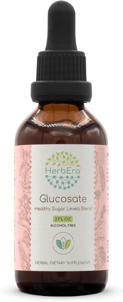 HerbEra Glucosaat B60 Alcoholvrije Extract Tinctuur, Bitter Melon Fruit, Kaneel Bark, Dandelion Root, Gymnema Leaf, Fenegriek Zaden, Amla Fruit. Gezonde suikerniveaus Blend 2 Fl Oz