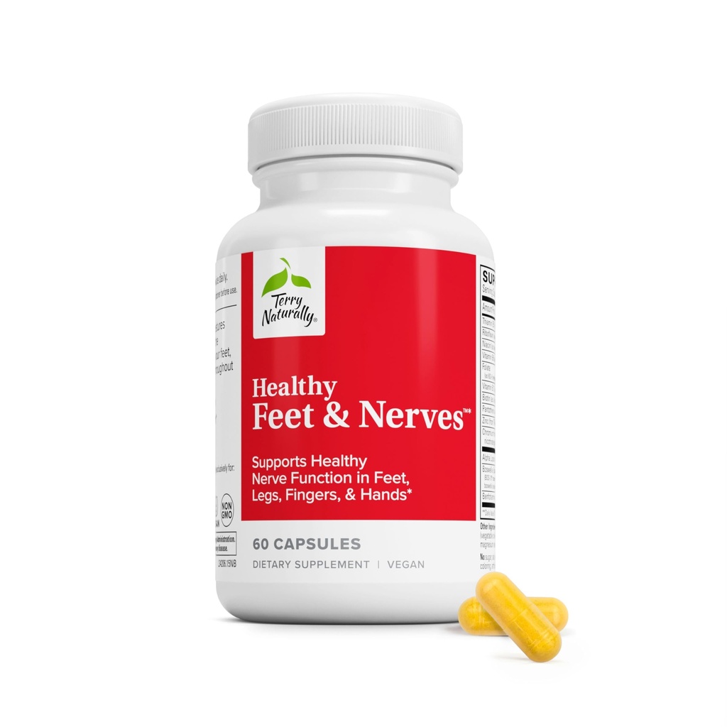Terry Naturally Healthy Feet & Nerves - Herbal Supplement with Bioactive Vitamin B12 - Circulation & Nerve Health Support Supplement - Vegan Capsules with Boswellia Serrata - 60 Capsules