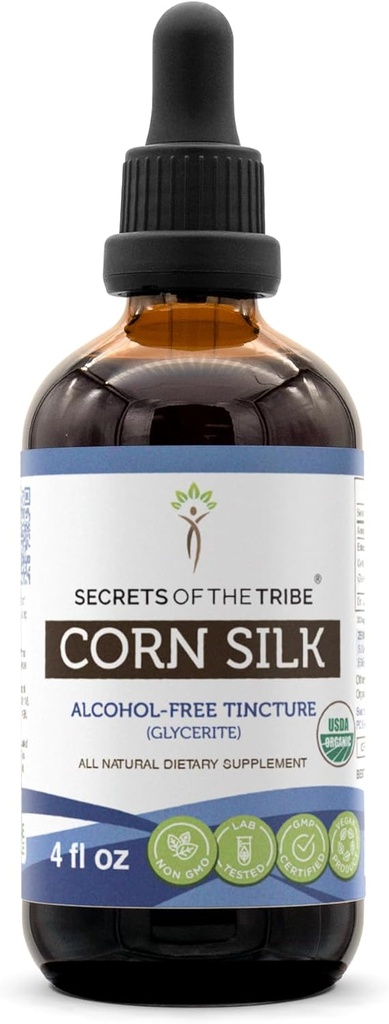 Geheimen van de Tribe Corn Silk Tinctuur Alcoholvrij Extract, USDA Biologische Zea Mays Gedroogde Zijde Tinctuur Supplement (4 FL OZ)