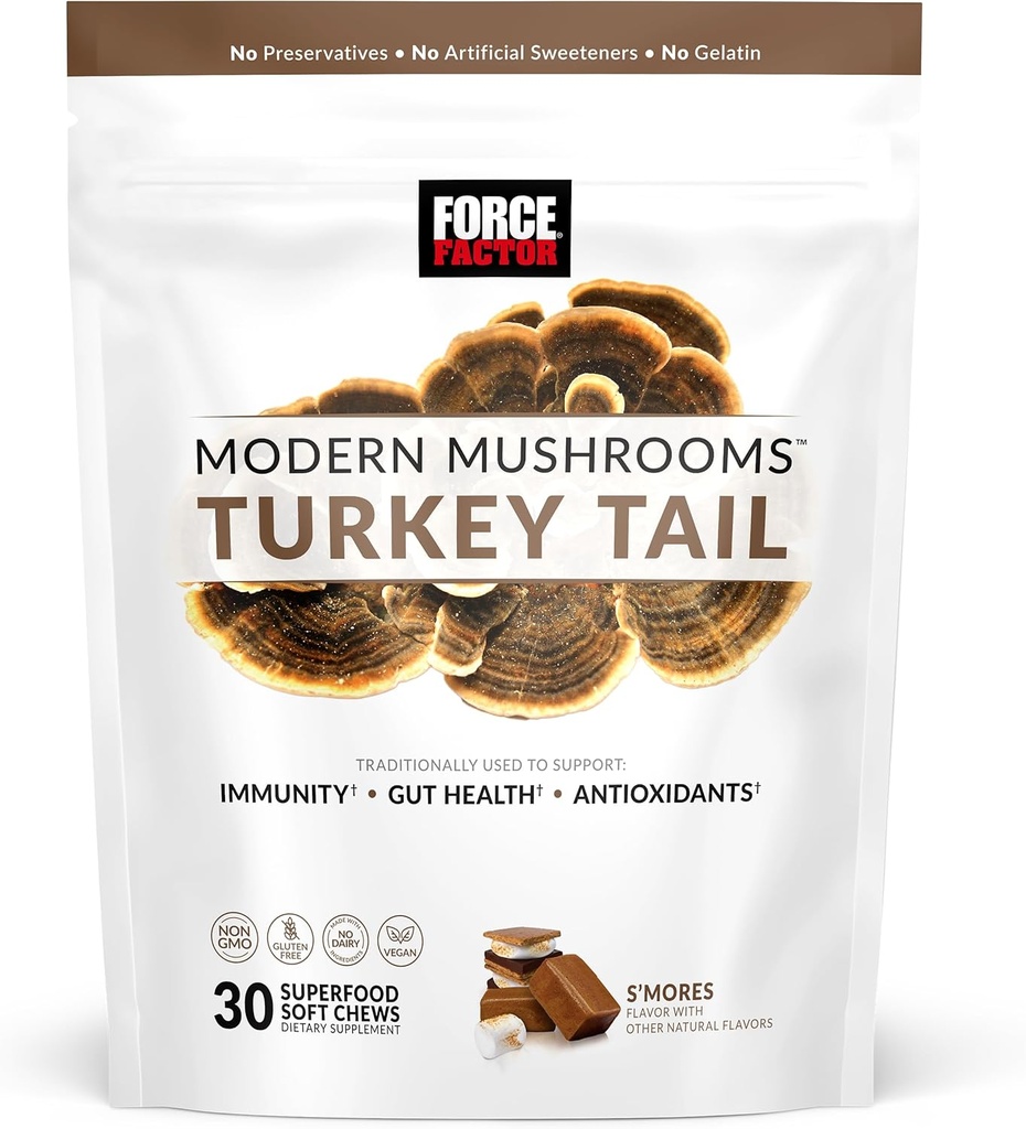 FORCE FACTOR Moderne Paddenstoelen Zachte Kauwen, Turkije Tail Mushroom Supplement ter ondersteuning van Immuniteit, Digestieve Gezondheid, en vitaliteit, Antioxidanten Supplement, Delicious S