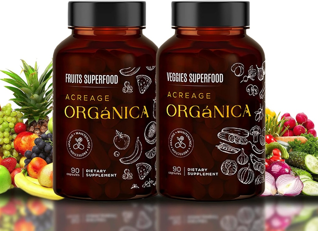 Fruits and Vegetables Supplements | Whole Foods Energy Supplements with 36 Fruit & Vegetable Blend Superfood | Essential Vitamins and Minerals | 90 Fruit & 90 Veggie Capsules