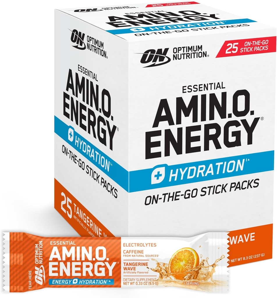 Optimale voeding Amino energie Hydration Packets, On-The-Go Energy Powder Stick Packs, Tangerine Wave, 25 Tellen