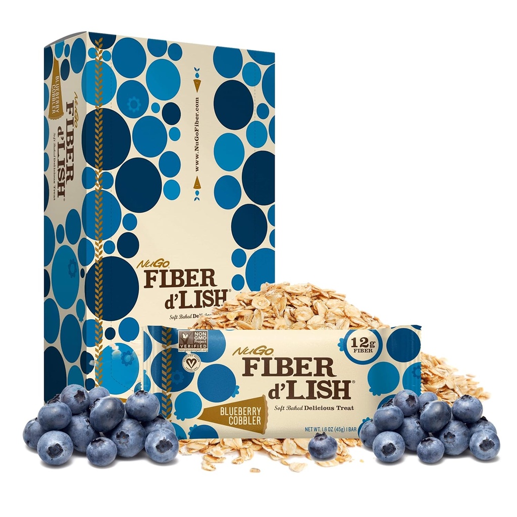 NuGo Fiber d'Lish Blondie 16 Graaf en bosbes Cobbler 16 Graaf Bars, 12g Fiber, 150-160 Calorieën