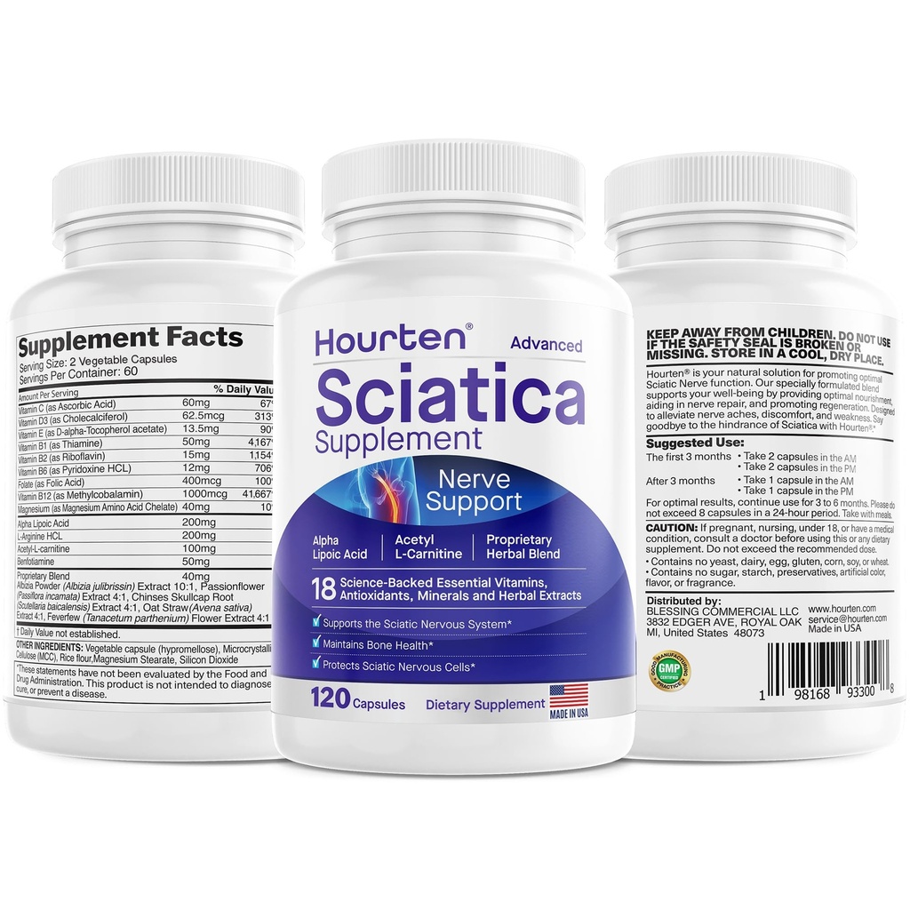 Advanced Sciatic Nerve Support Relief: Alpha Lipoic Acid - 18 in 1 Sciatica Supplementen - Vitamine B Complex - Made in USA (120 Count (Pack of 1))