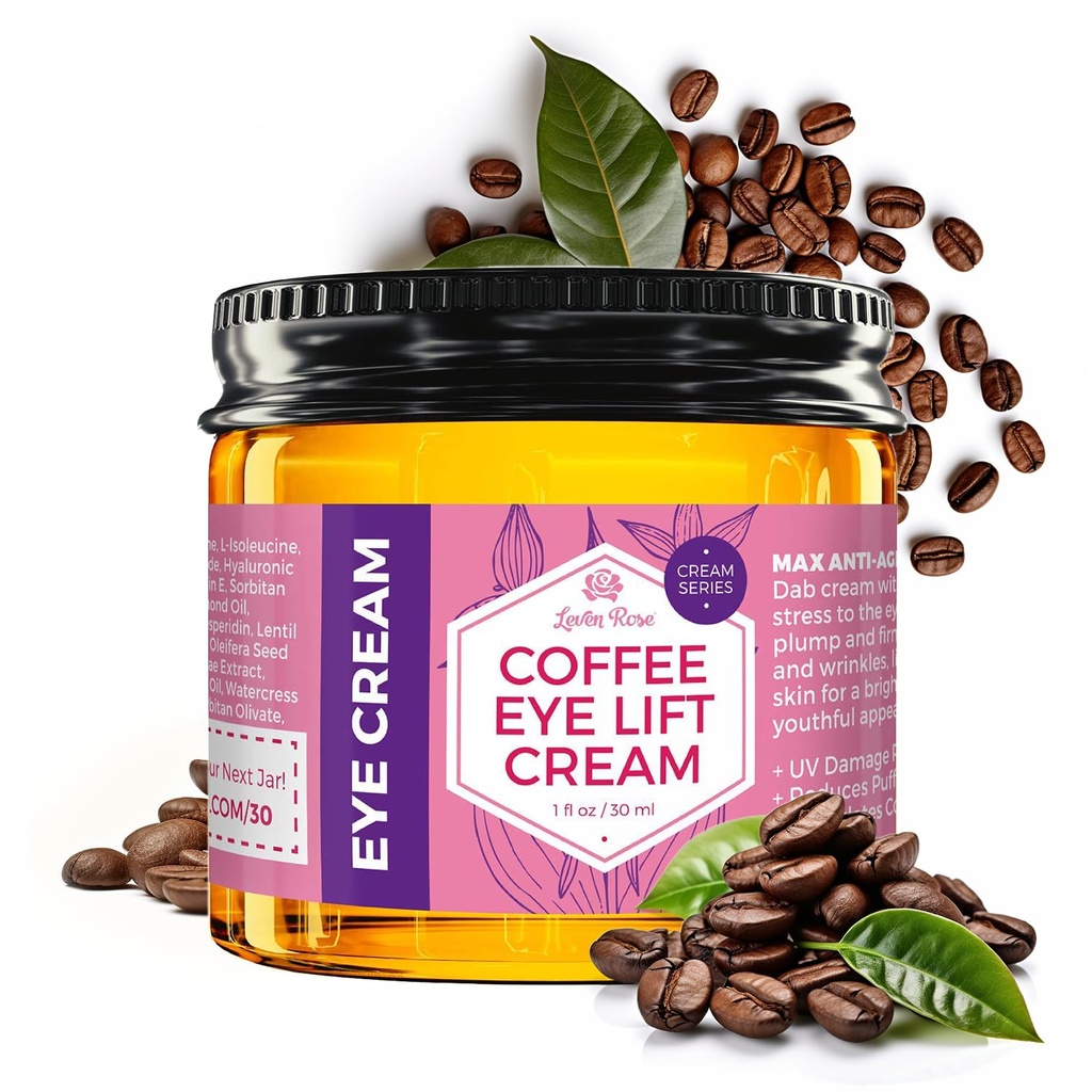 Leven Rose Lifting Coffee Eye Cream met Cafeïne 1 oz - Natuurlijke oplossing voor donkere kringen en gezwollenheid - Firming Anti-Aging Under Eye Treatment