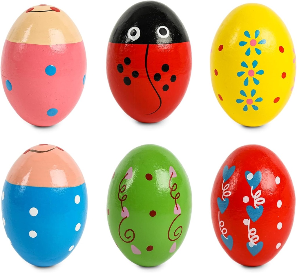 SallyFashion 6 PCS Wooden Shaker Eggs for Toddlers, Egg Maracas Percussion Shakers Instruments de musique pour les favoris de la fête Goodie Bag Stuffers Classroom Prix