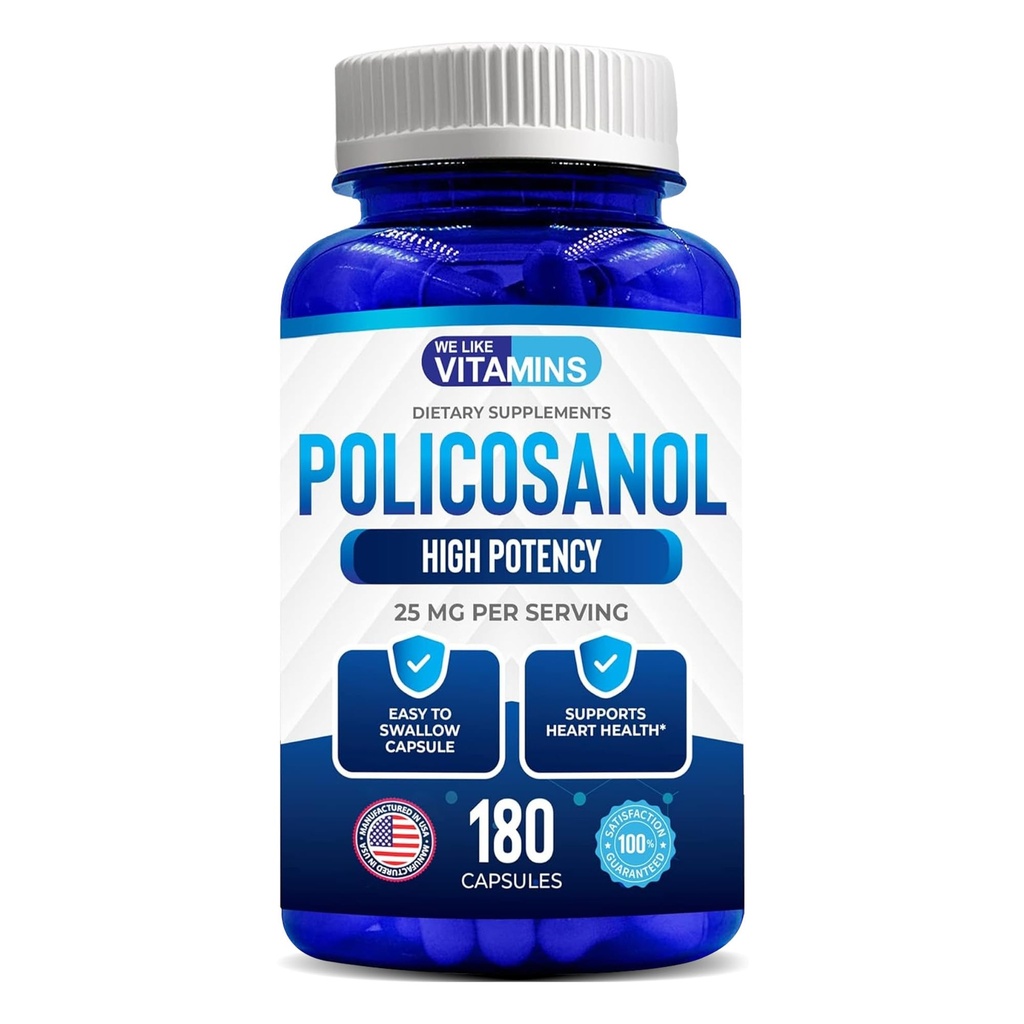 We Like Vitamins Policosanol 25mg - 180 Capsules - Policosanol supplement Gemaakt van Natural Sugar Cane - Non-GMO en Gluten-Free