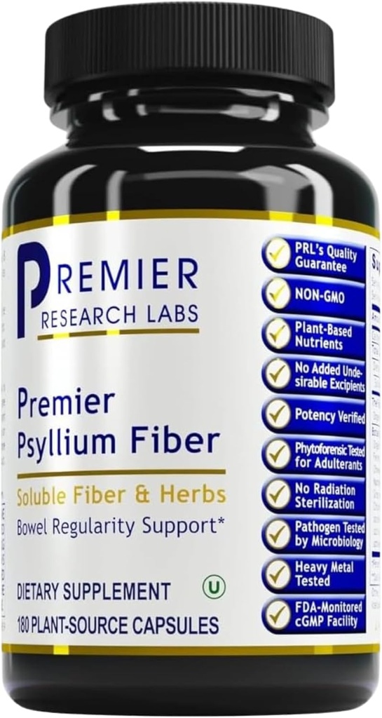 Premier Research Labs Premier Psyllium Fiber - Psyllium Husk Capsules, hoge vezel pillen voor volwassenen, voor vrouwen en mannen, dagelijkse ondersteuning voor spijsverteringsgezondheid - 180 Vegetarische Capsules
