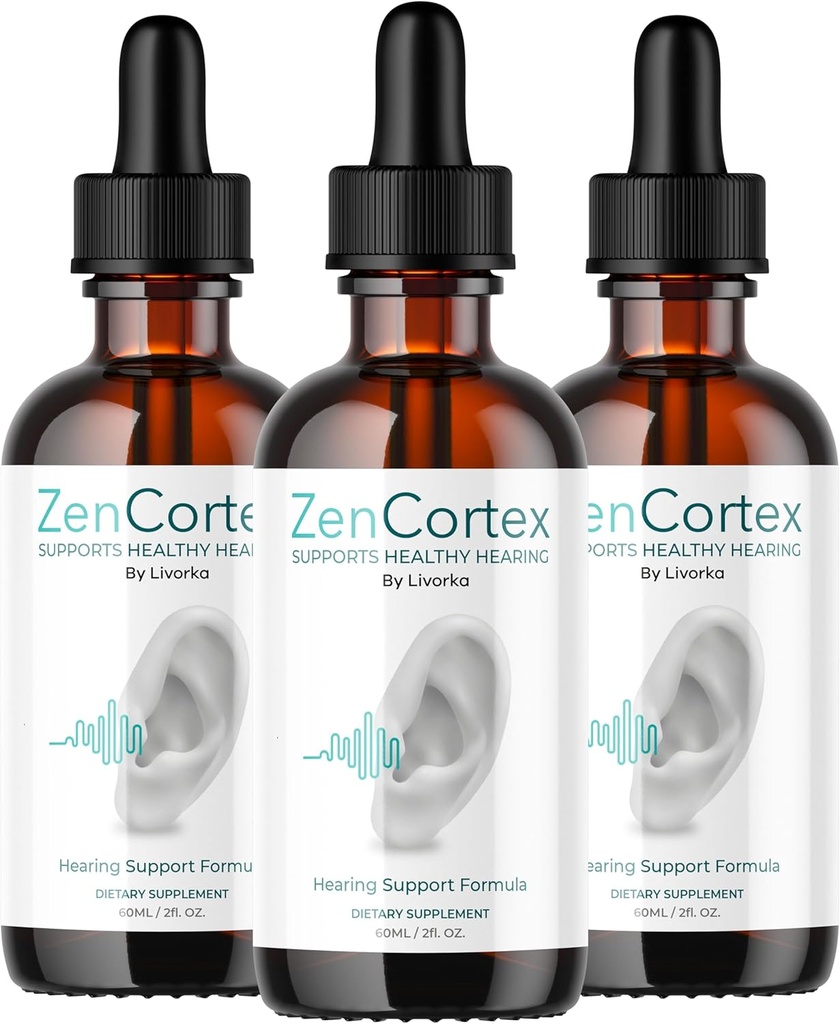 LIVORKA ZenCortex druppels, vloeibare supplement voor oorgezondheid, ondersteunt gezonde gehoor - 3 flessen (90 dagen levering) - verpakking van 3