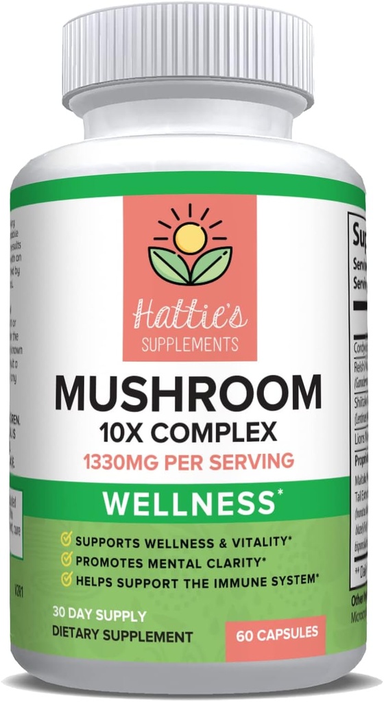 Hattie's Supplementen Mushroom 10x 1330mg, 60 Capsules