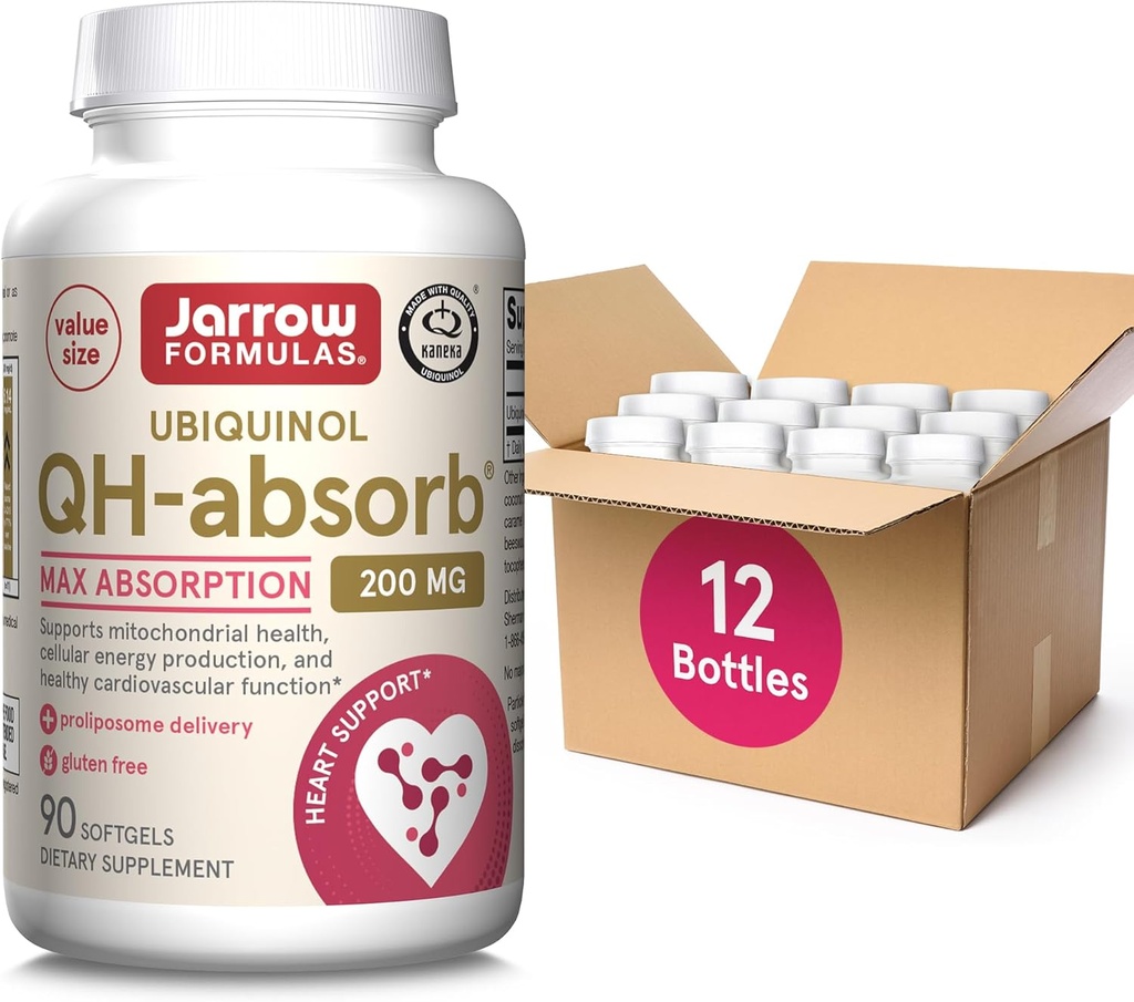 Jarrow Formulas QH-Absorb Ubichinol 200 mg, Dieetsupplement, Ondersteuning voor Mitochondriale Gezondheid en gezonde cardiovasculaire functie, 90 Softgels, Tot een 90 Day Supply(Pack van 12)