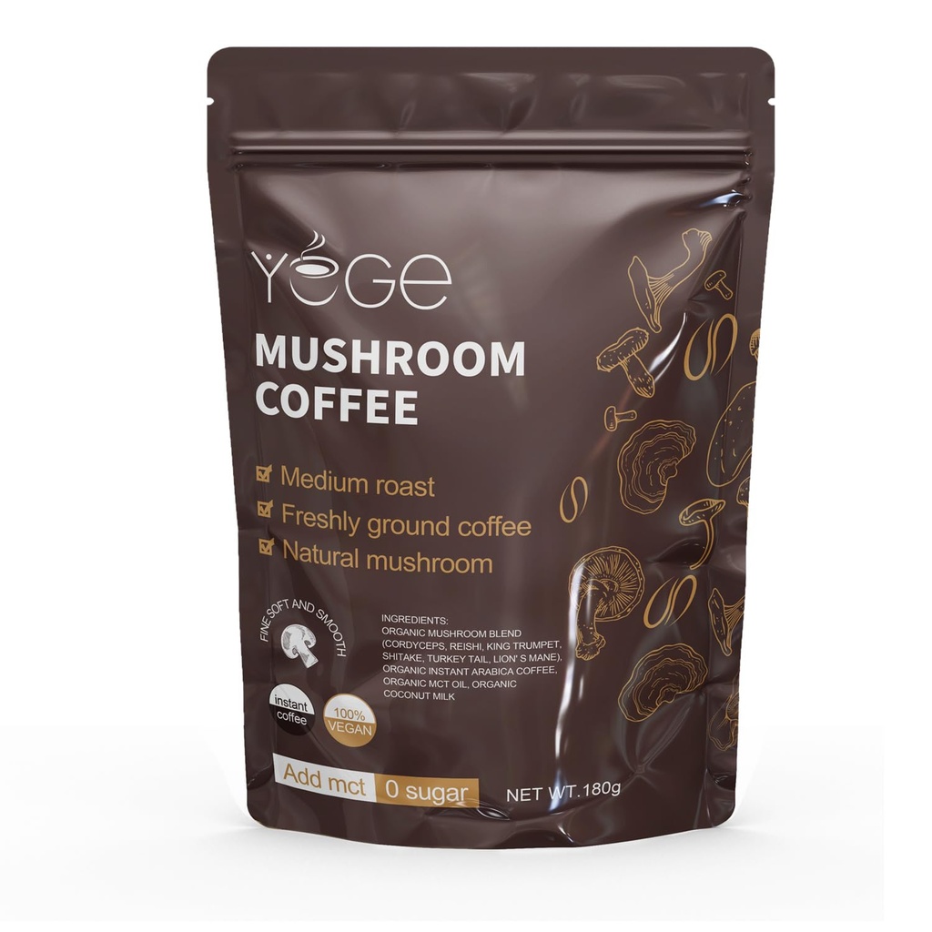 Café de Champignons, Café de Champignons instantanés avec Cordyceps, Reish, King Trumpet, Shitake, Turquie Tail, Lions Mane pour l'énergie, Focus, Positif Mood & Immune Support (30 services)