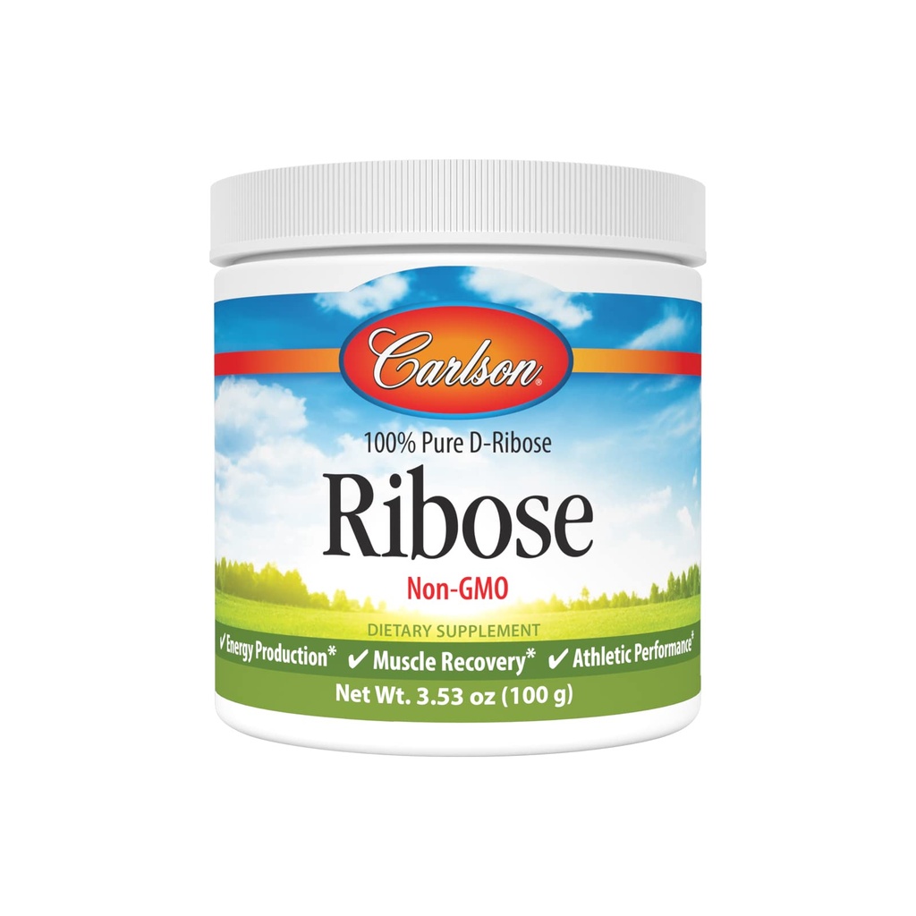 Carlson - Ribose, 100% Pure D-Ribose, Non-GMO, Energy Production, Muscle Recovery & Athletic Performance, 3,53 oz (100 g)