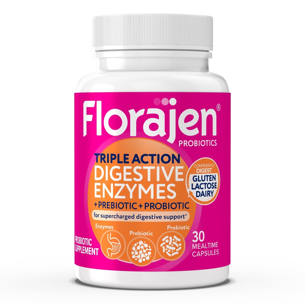 Florajen digestieve enzymen met probiotica en prebiotica - drievoudige actieformule voor Gut Health, opgeblazen, & gasrelief - ondersteunt Gluten en zuiveldigestie - schone, niet-GMO - 30-count